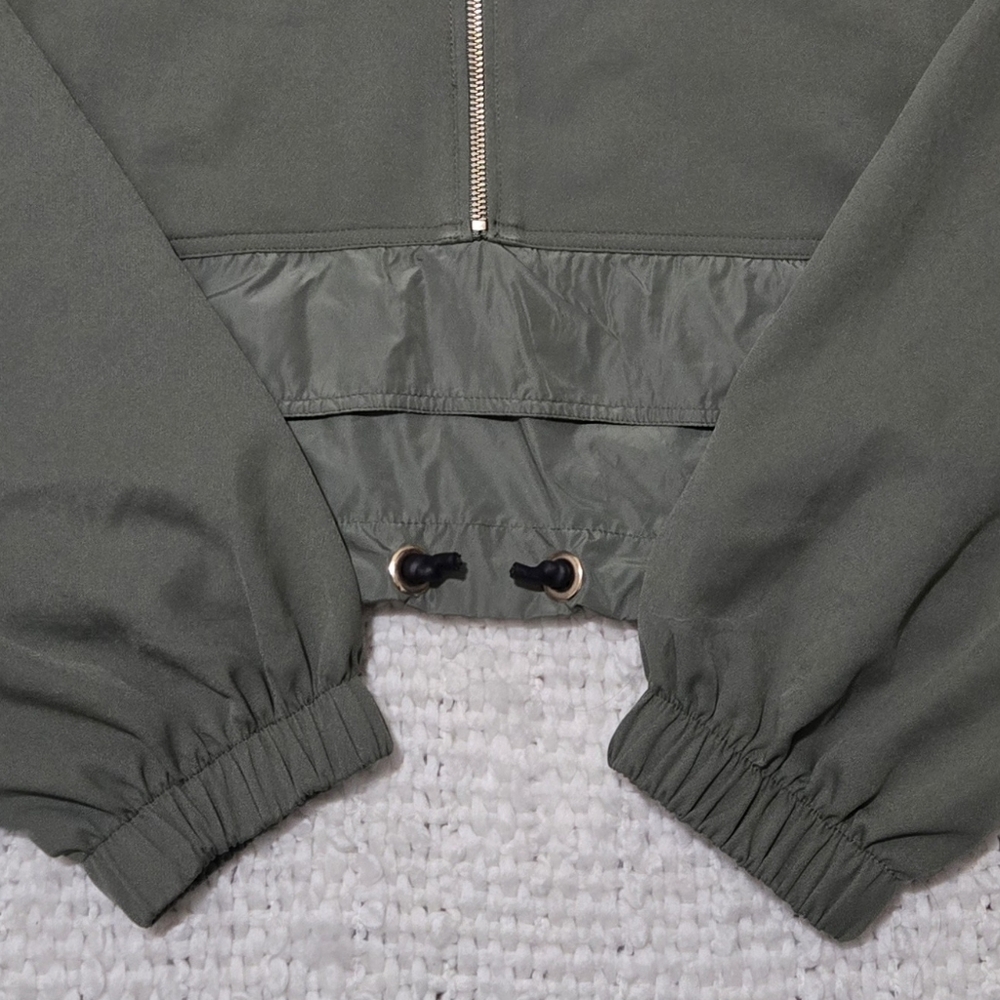 ZARA Olive Green Los Angeles Hoodie Half Zip Cropped Pullover Size Large - Picture 16 of 16